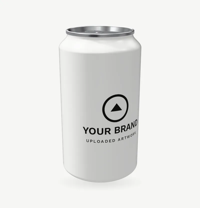 A 12 oz white-coated aluminium can with brand artwork