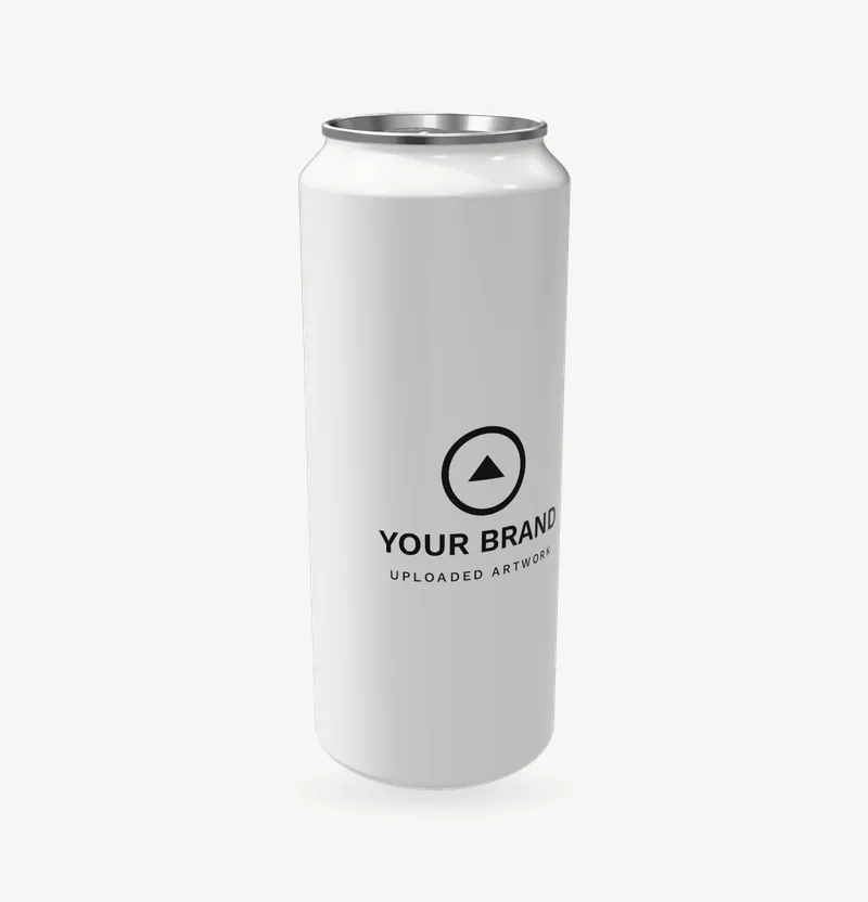 A glossy 500 ml white-coated aluminium can with brand artwork