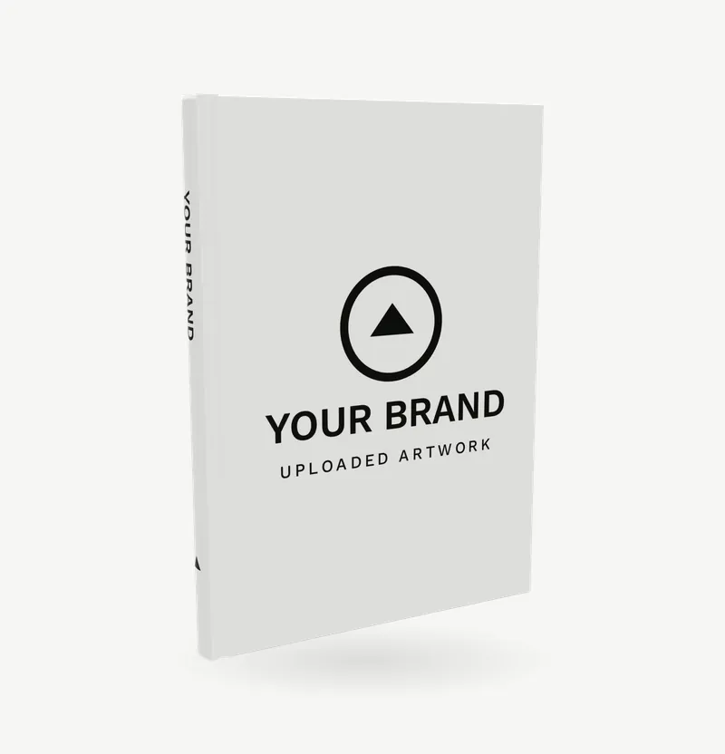 An A5 hardcover book with brand artwork on its cover