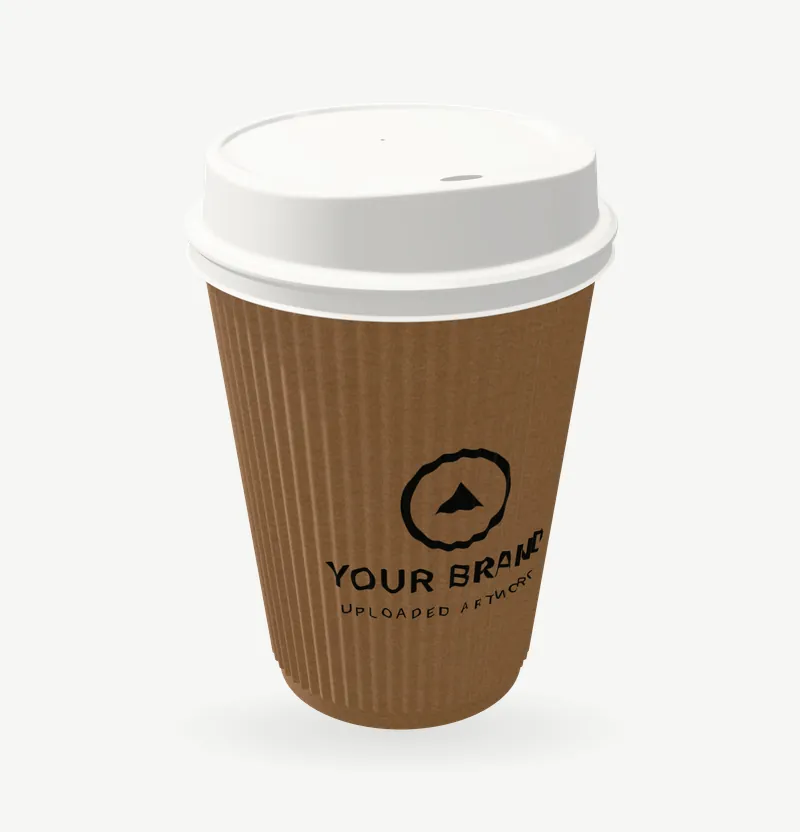 A kraft ripple-wall coffee cup with brand artwork