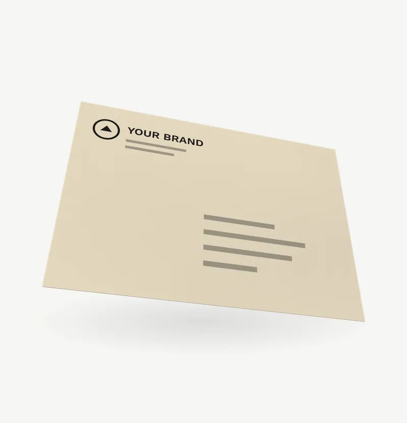 A natural A7 envelope with a printed liner and brand artwork