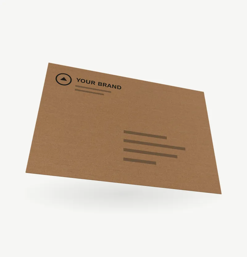 A kraft envelope with brand artwork on its front