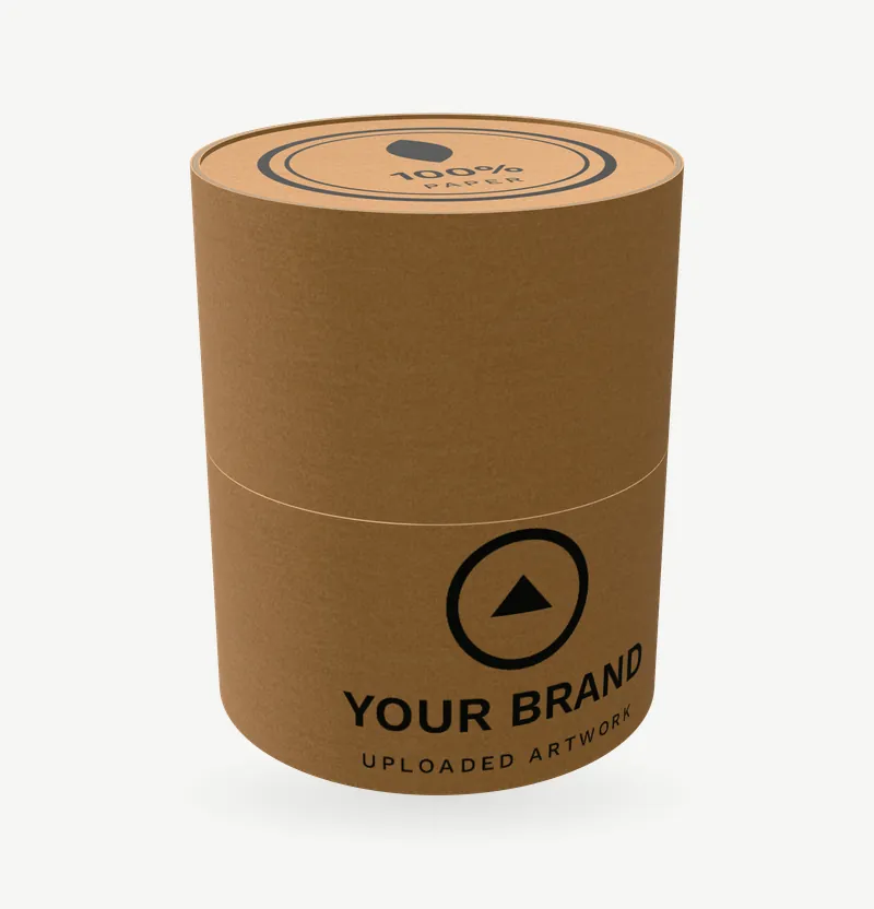 A kraft paper candle tube with brand artwork on its lid