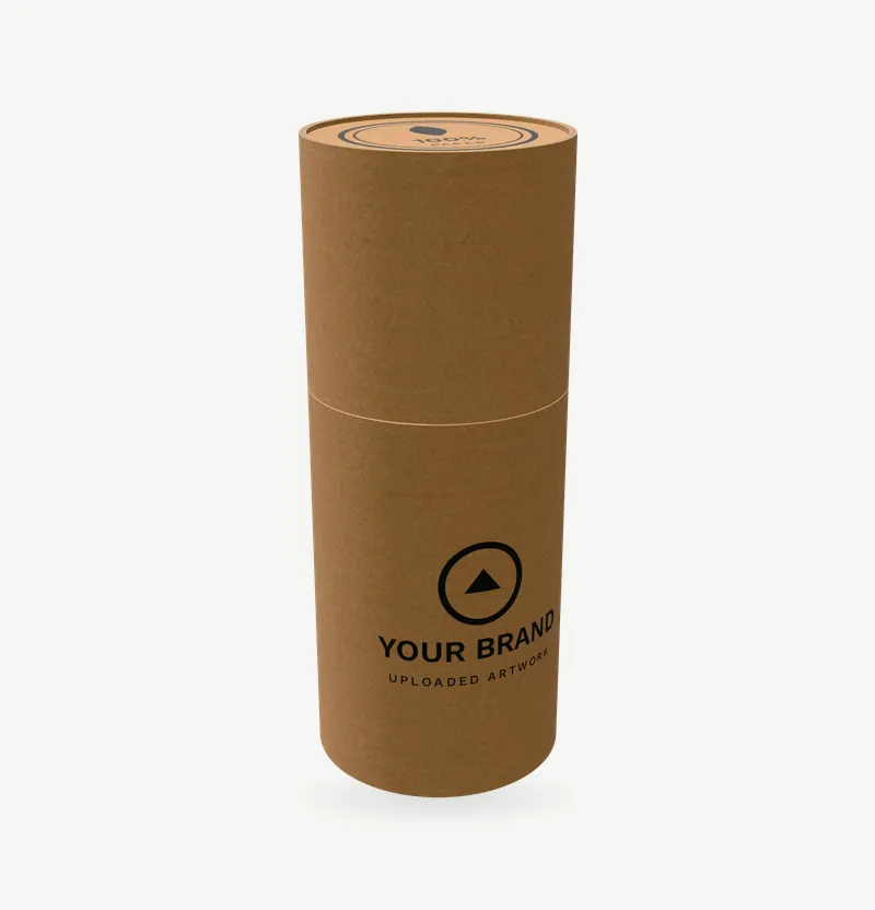 A kraft paper tube with brand artwork