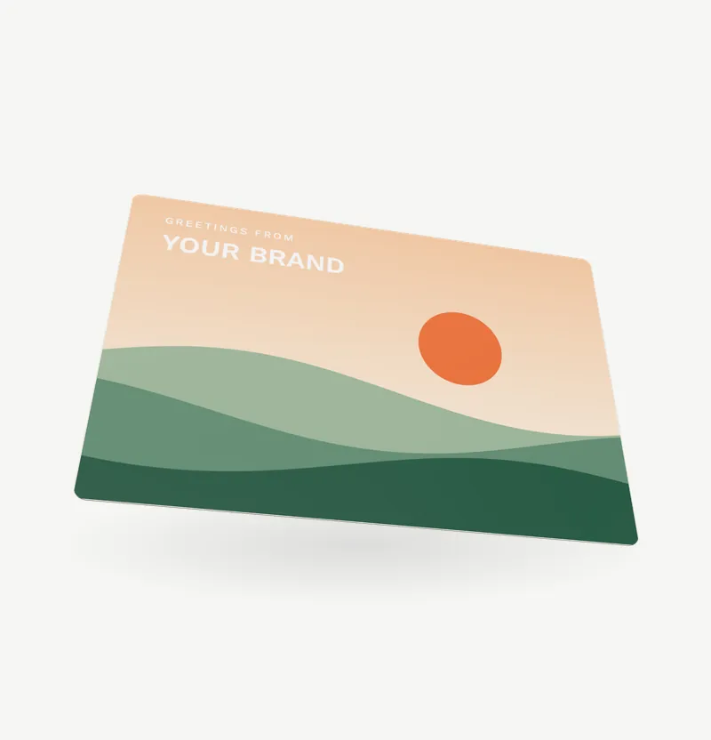 A 4 by 6 inch postcard with rounded corners and a glossy picture