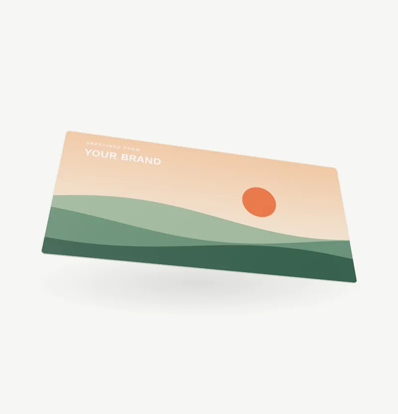 A DL rack card with rounded corners and brand artwork