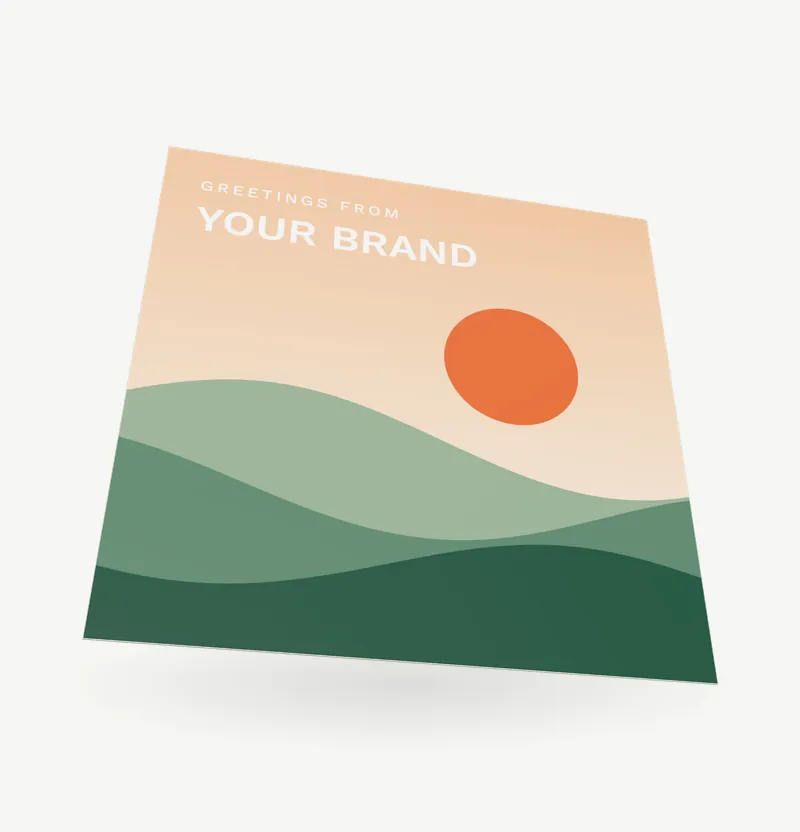 A square card with a glossy picture front