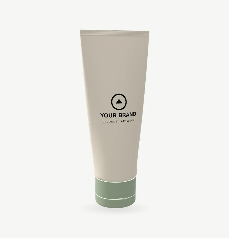 A cream hand cream tube with a sage flip-top cap and brand artwork